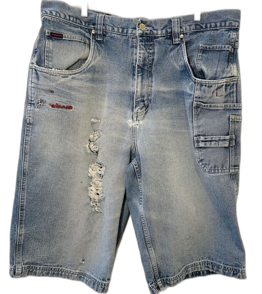 Vintage Y2K FUBU The Collection Denim Carpenter Shorts Men's W40 Distressed
